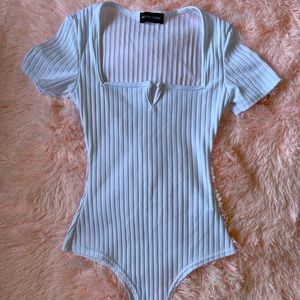 White Rib Short Sleeve Thong Bodysuit